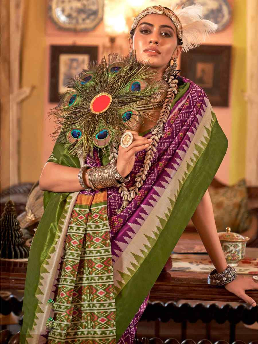 Purple Silk Printed Festival Wedding Fancy Heavy Border Saree