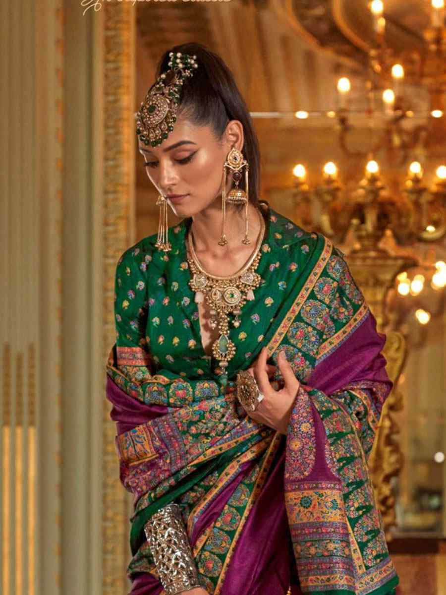 Purple Silk Printed Festival Wedding Fancy Heavy Border Saree