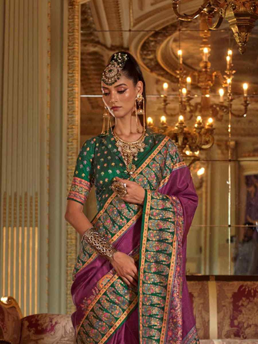 Purple Silk Printed Festival Wedding Fancy Heavy Border Saree