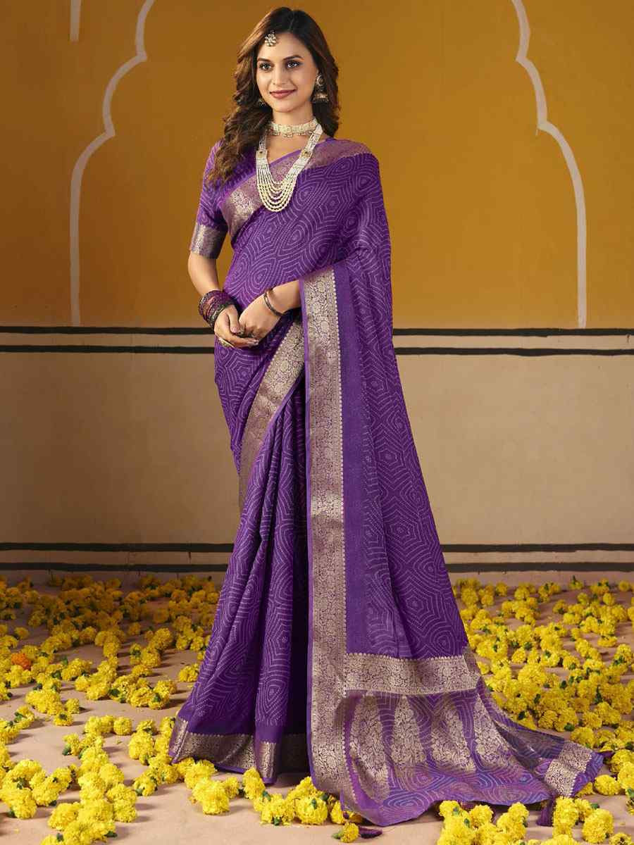 Purple Silk Printed Handwoven Casual Reception Festival Wedding Fancy Classic Style Sarees