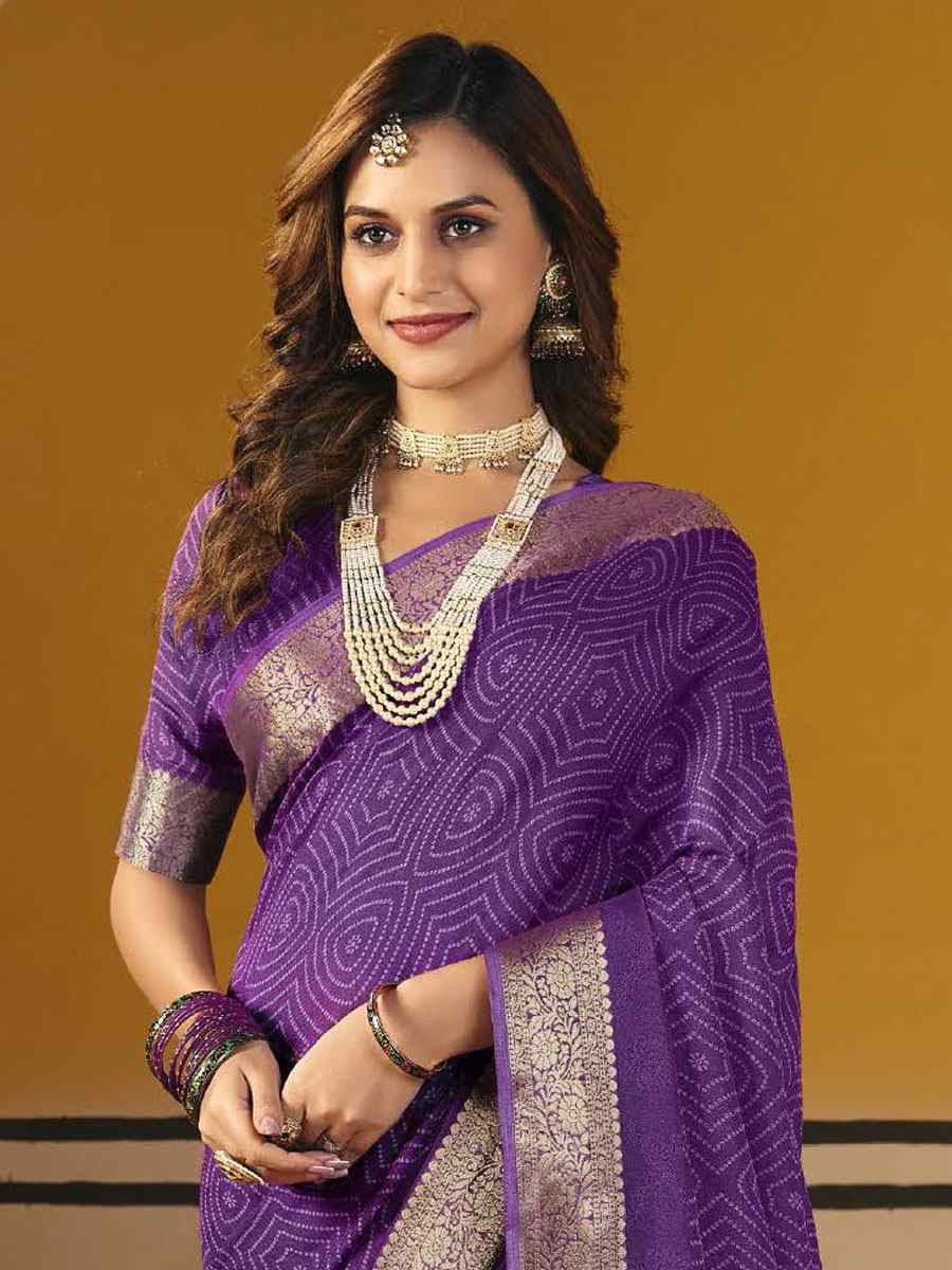 Purple Silk Printed Handwoven Casual Reception Festival Wedding Fancy Classic Style Sarees