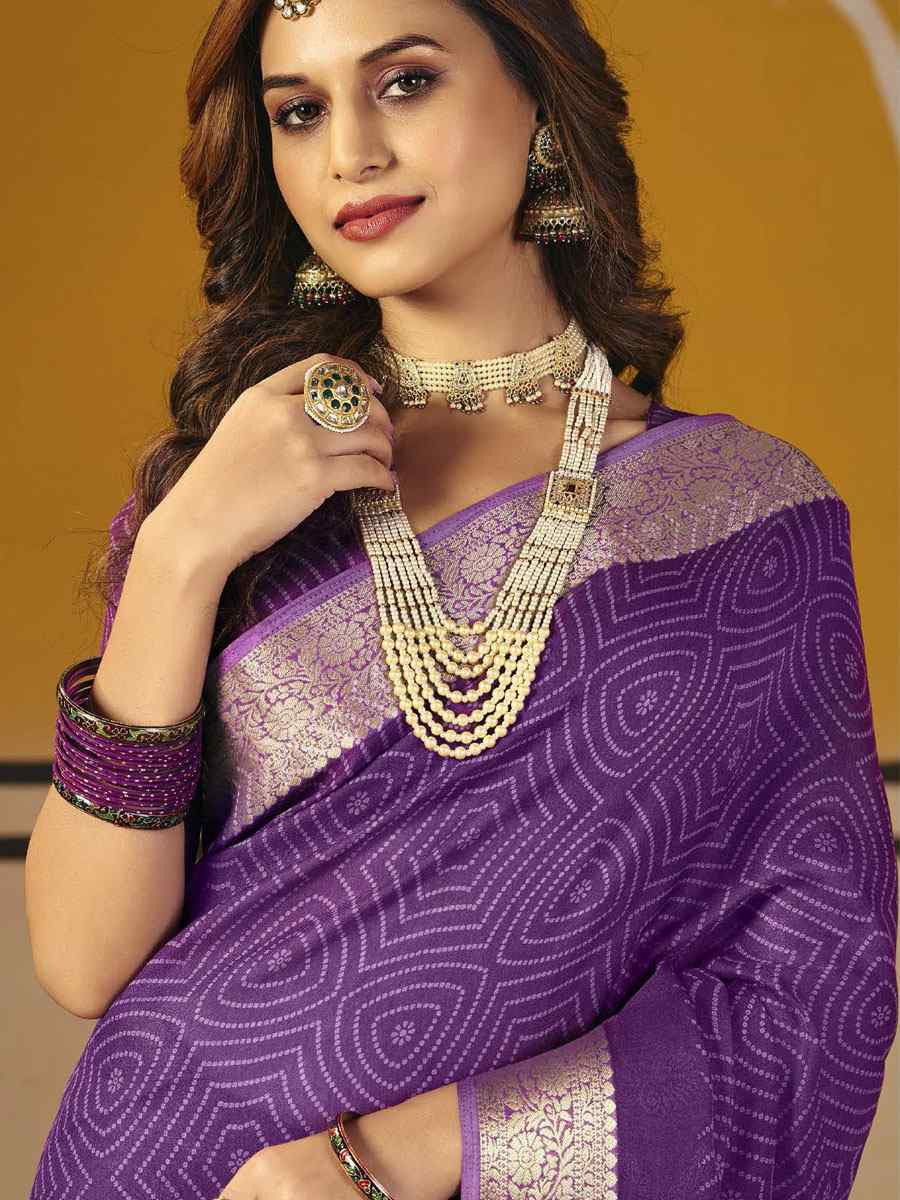 Purple Silk Printed Handwoven Casual Reception Festival Wedding Fancy Classic Style Sarees