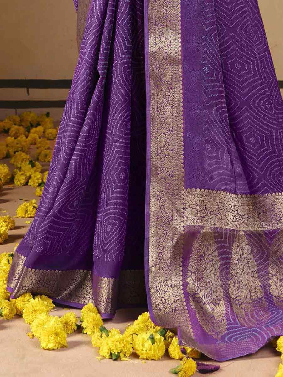 Purple Silk Printed Handwoven Casual Reception Festival Wedding Fancy Classic Style Sarees