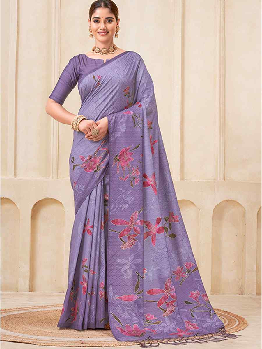 Purple Silk Printed Handwoven Traditional Bridal Reception Festival Wedding Fancy Classic Style Sarees