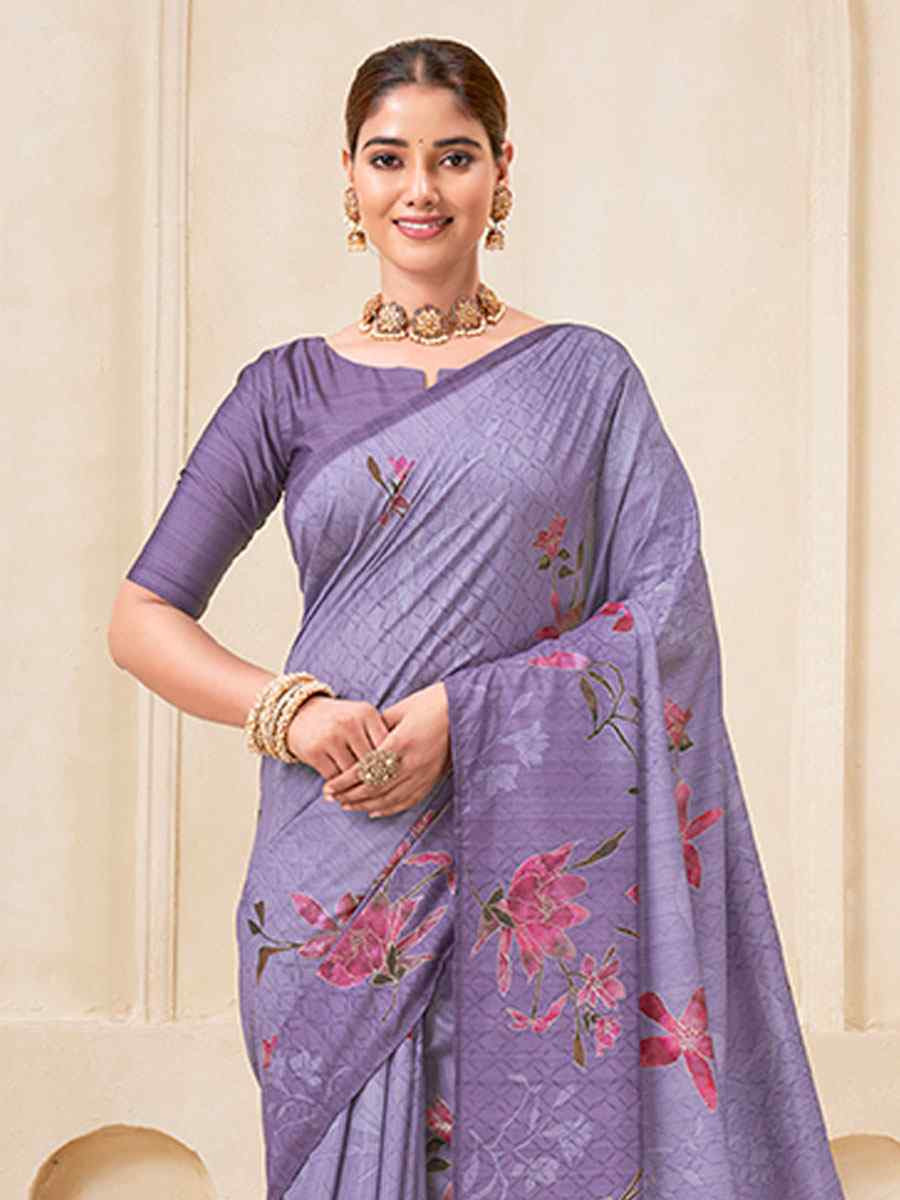 Purple Silk Printed Handwoven Traditional Bridal Reception Festival Wedding Fancy Classic Style Sarees