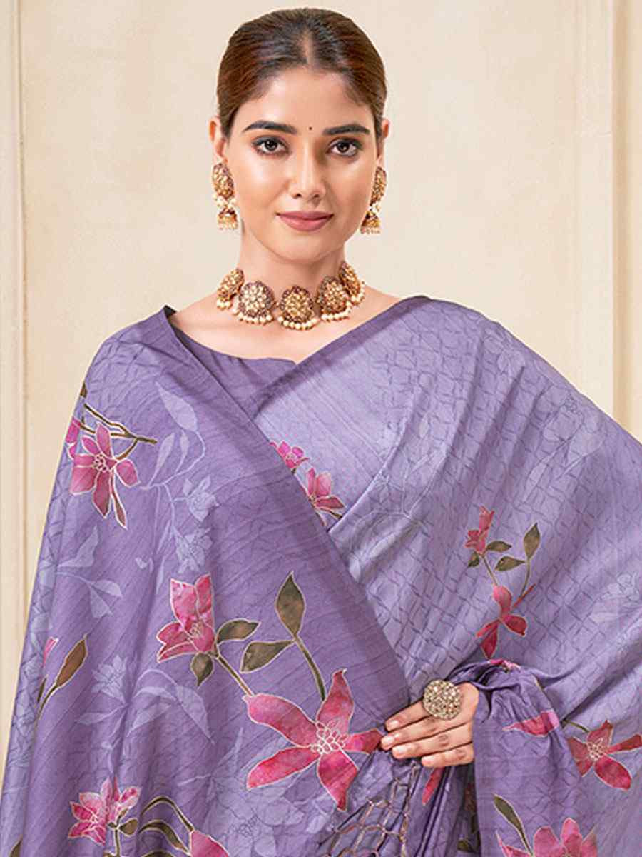 Purple Silk Printed Handwoven Traditional Bridal Reception Festival Wedding Fancy Classic Style Sarees