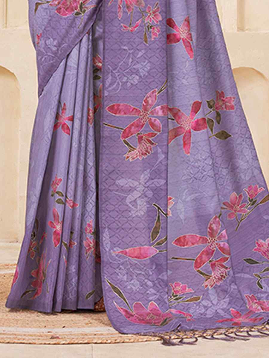 Purple Silk Printed Handwoven Traditional Bridal Reception Festival Wedding Fancy Classic Style Sarees