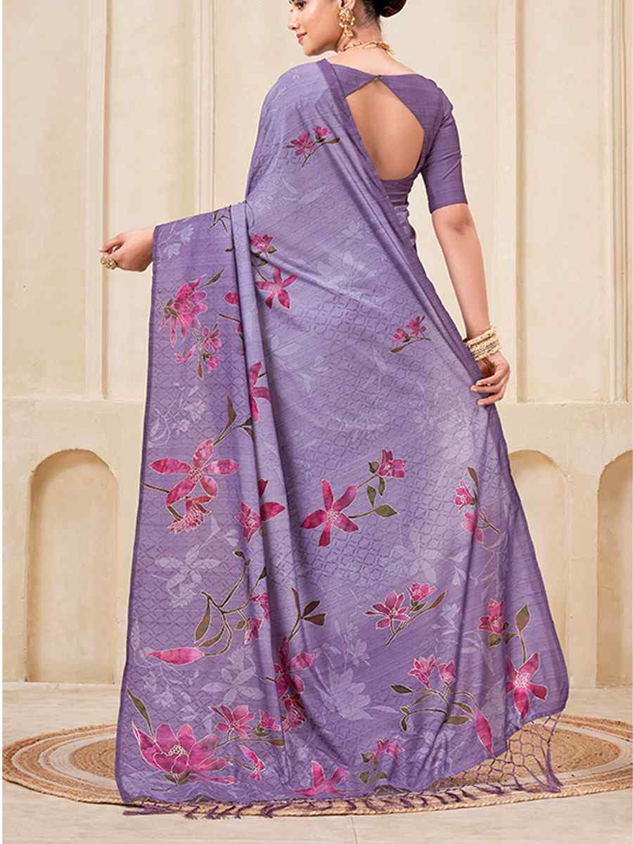 Purple Silk Printed Handwoven Traditional Bridal Reception Festival Wedding Fancy Classic Style Sarees