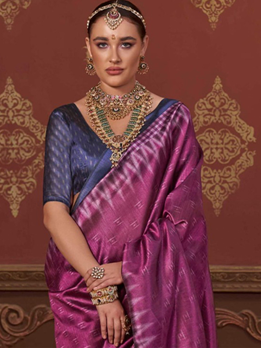 Purple Silk Printed Party Reception Casual Wedding Contemporary Sarees