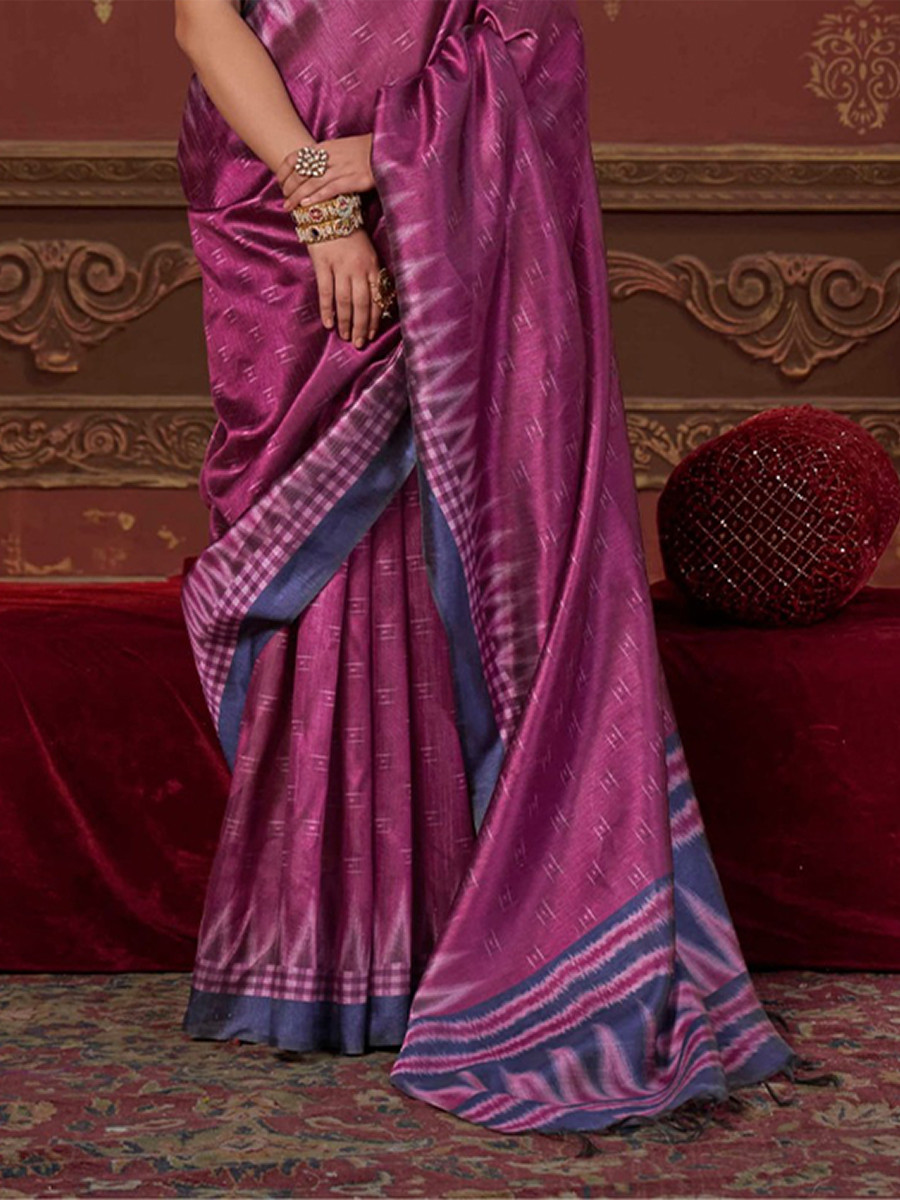 Purple Silk Printed Party Reception Casual Wedding Contemporary Sarees