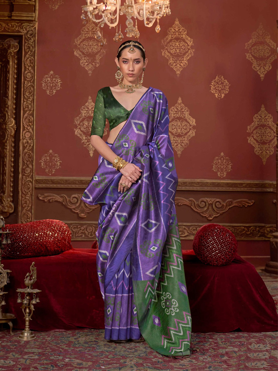 Purple Silk Printed Party Reception Casual Wedding Contemporary Sarees