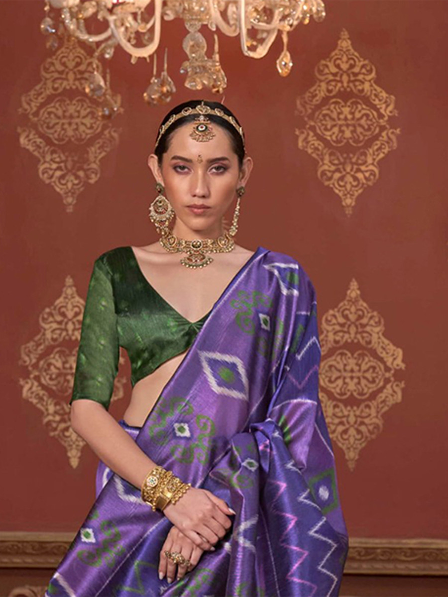 Purple Silk Printed Party Reception Casual Wedding Contemporary Sarees