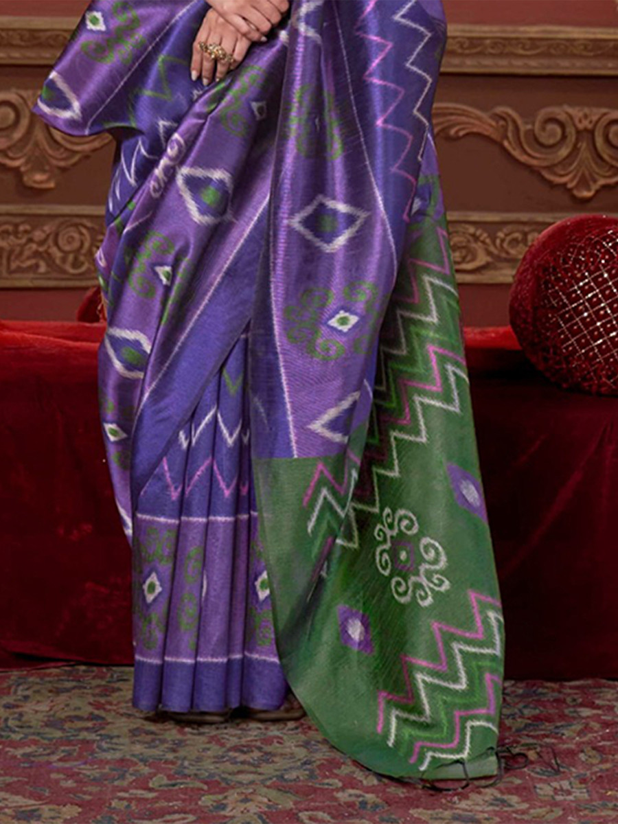 Purple Silk Printed Party Reception Casual Wedding Contemporary Sarees
