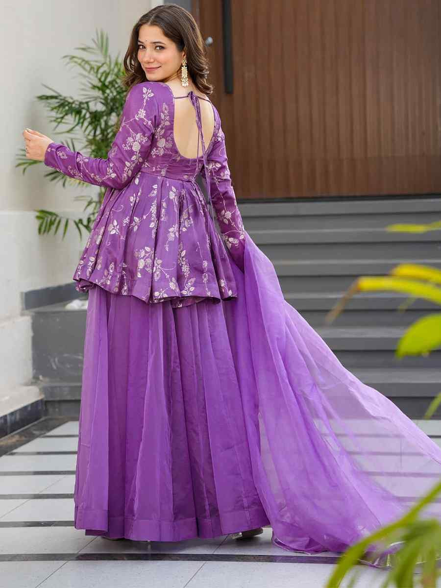 Purple Silk Printed Party Wedding Festival Casual Ready Palazzo Pant Salwar Kameez