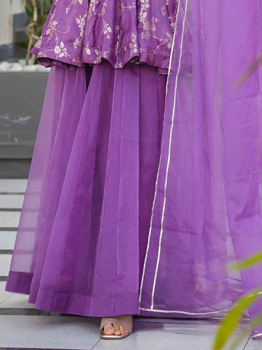 Purple Silk Printed Party Wedding Festival Casual Ready Palazzo Pant Salwar Kameez