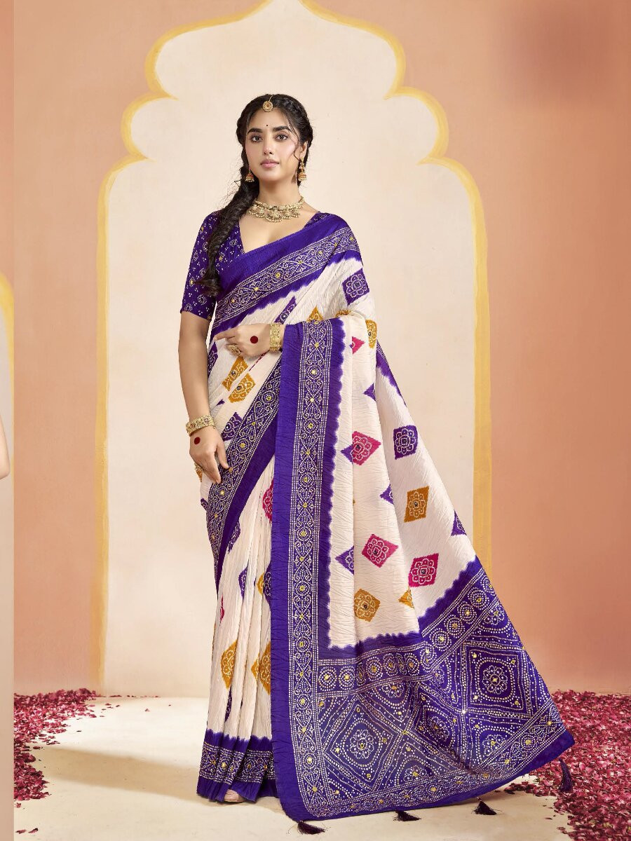 Purple Silk Printed Stone Work Wedding Reception Party Festival Casual Heavy Border Sarees