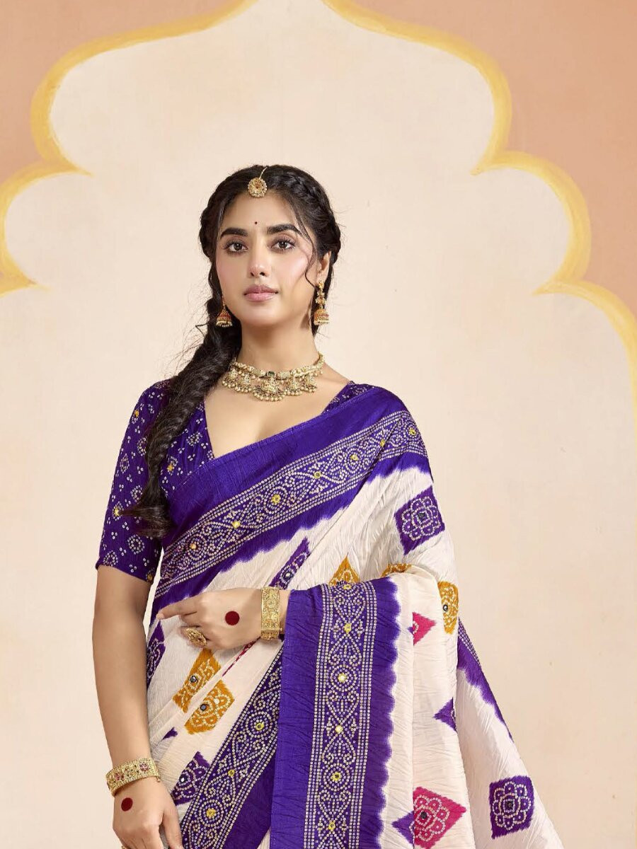 Purple Silk Printed Stone Work Wedding Reception Party Festival Casual Heavy Border Sarees