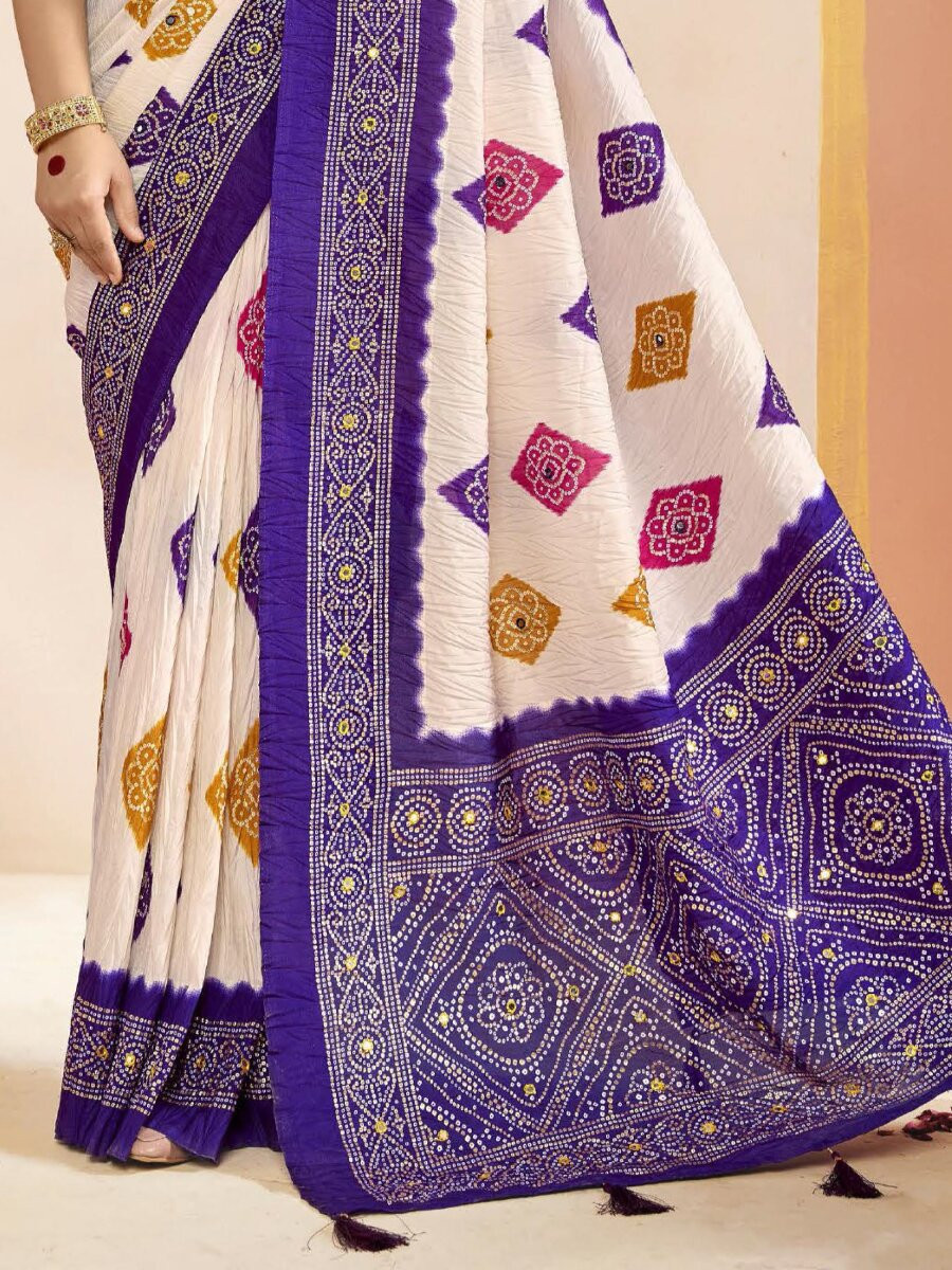Purple Silk Printed Stone Work Wedding Reception Party Festival Casual Heavy Border Sarees