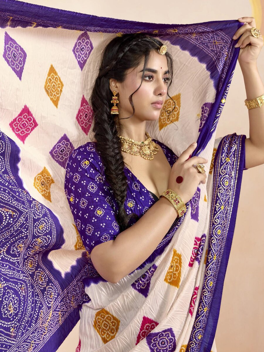 Purple Silk Printed Stone Work Wedding Reception Party Festival Casual Heavy Border Sarees