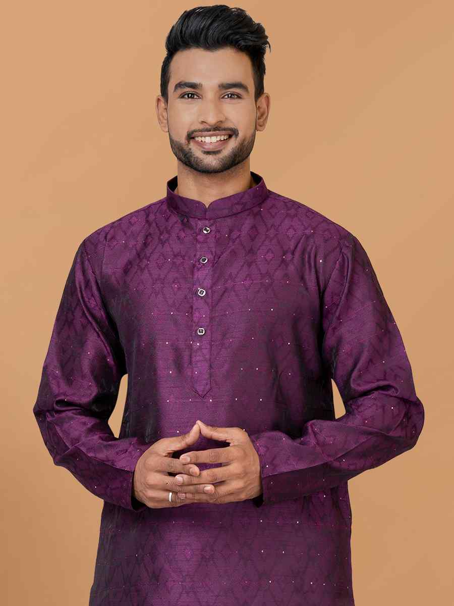 Purple Silk Woven Festival Wedding Sherwani