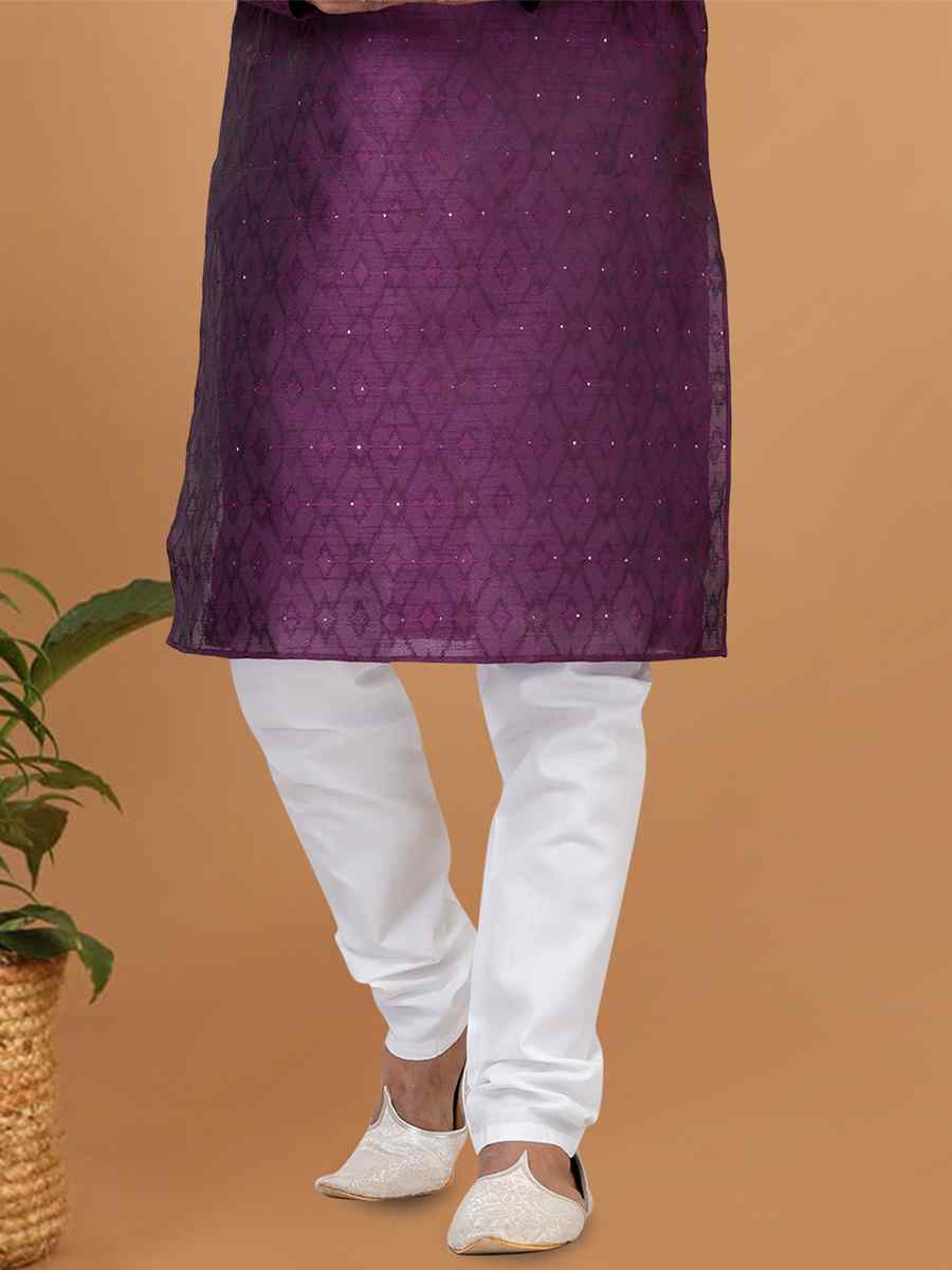 Purple Silk Woven Festival Wedding Sherwani