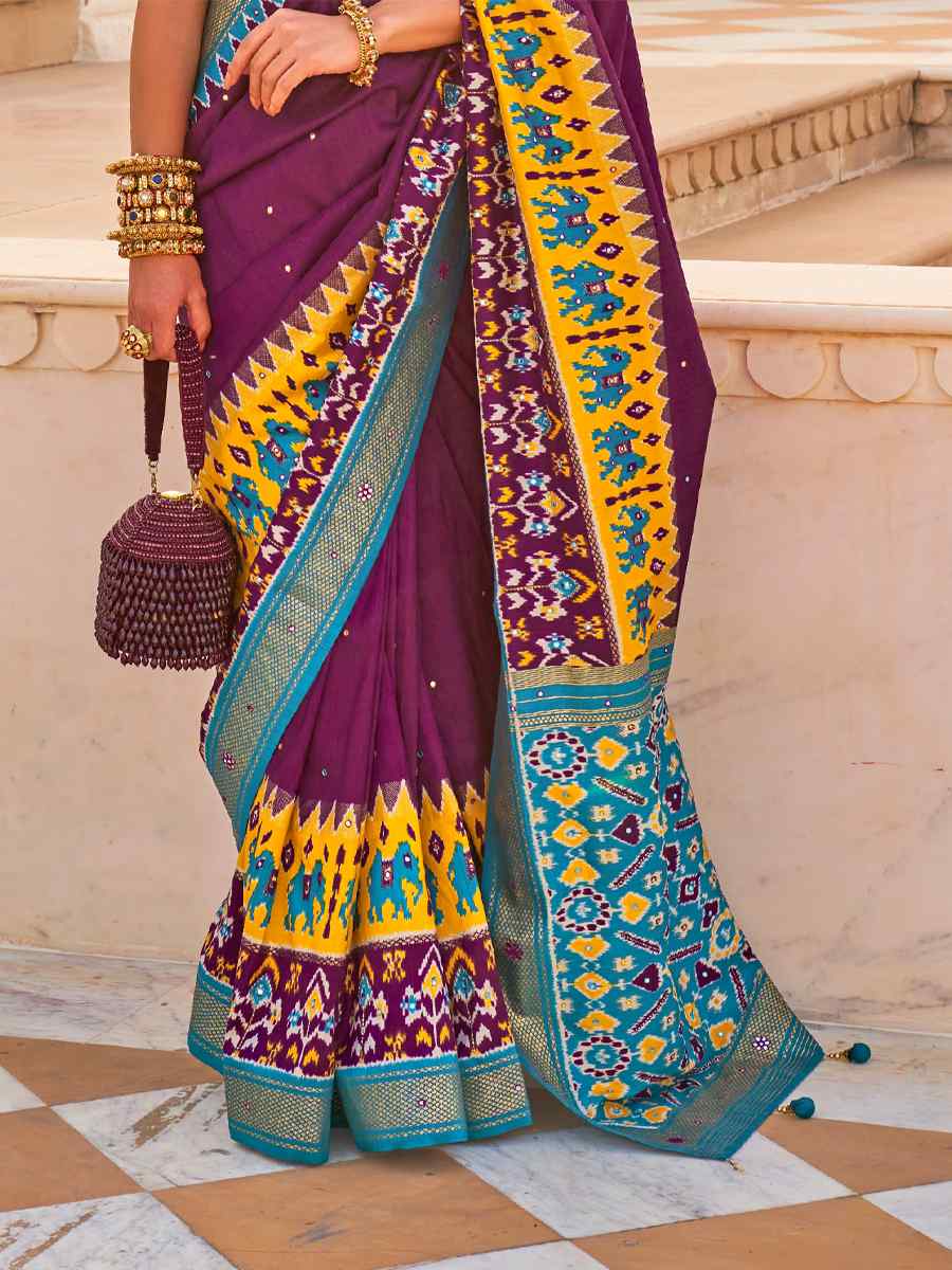 Purple Smooth Patola Printed Casual Festival Contemporary Saree