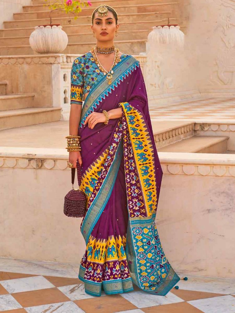 Purple Smooth Patola Printed Casual Festival Contemporary Saree