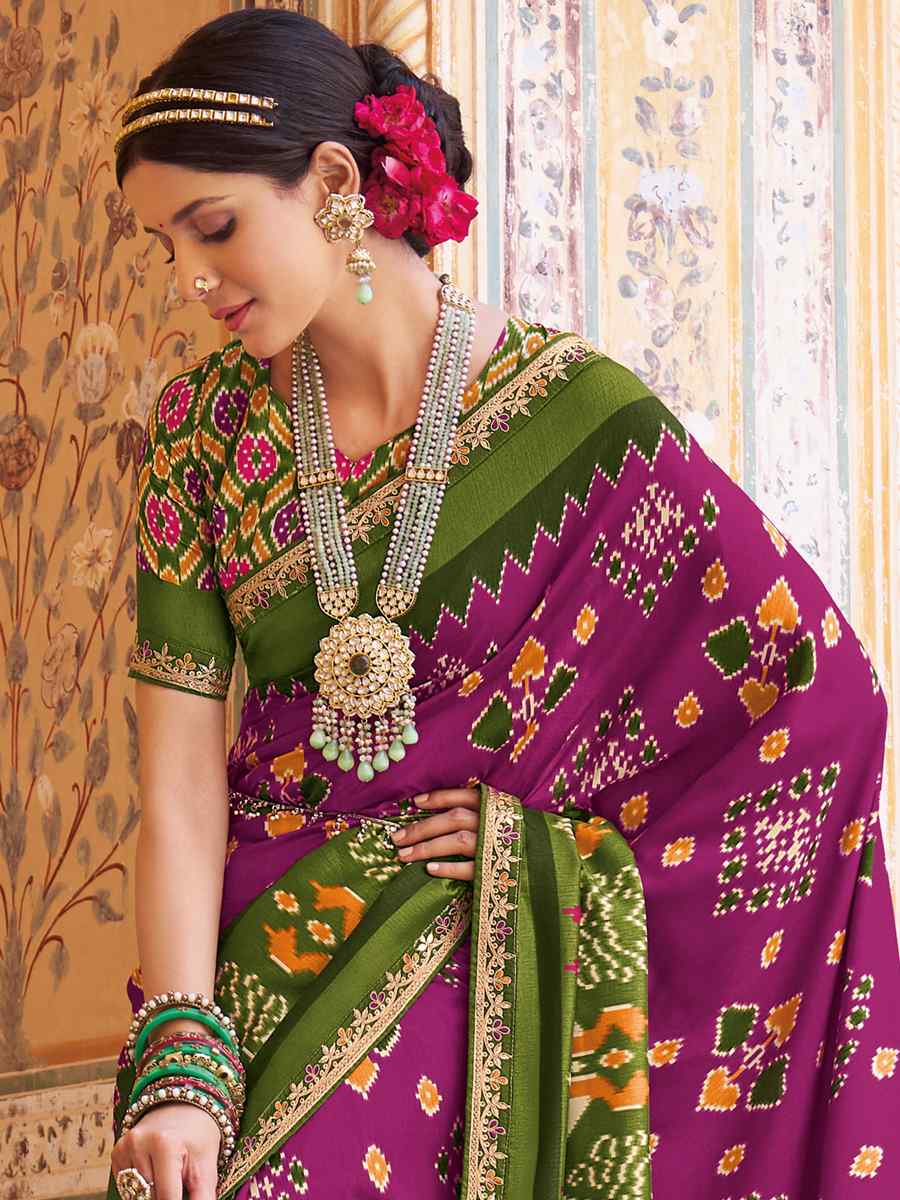 Purple Smooth Patola Silk Printed Casual Festival Contemporary Saree