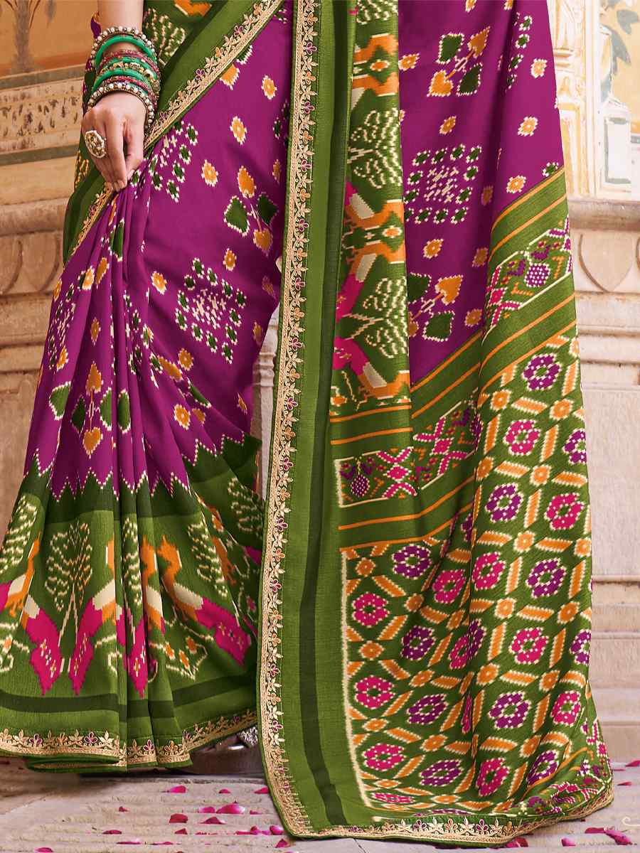 Purple Smooth Patola Silk Printed Casual Festival Contemporary Saree