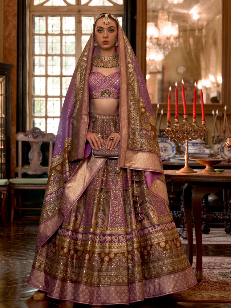 Purple Smooth Rajvadi Silk Embroidered Bridal Wedding Ready Heavy Border Lehenga Choli