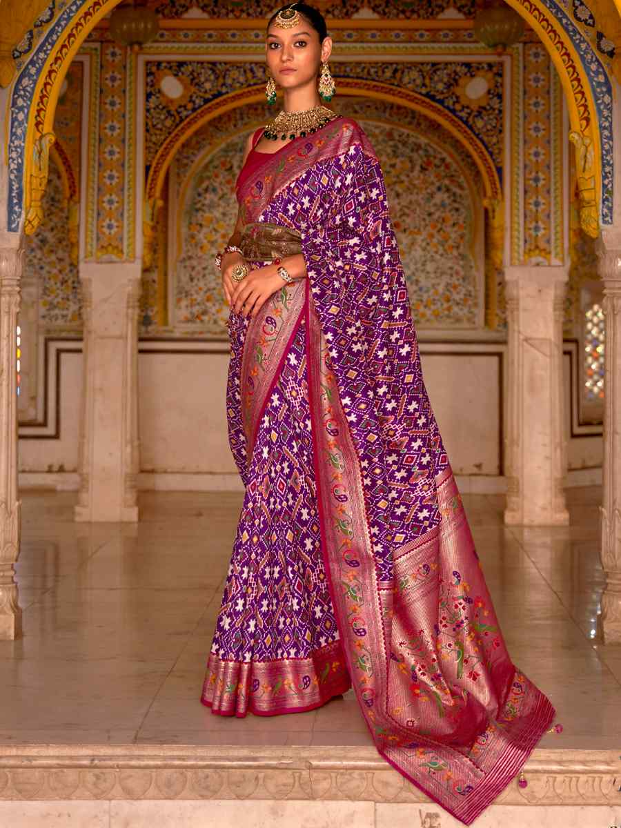 Purple Smooth Silk Handwoven Party Festival Classic Style Saree