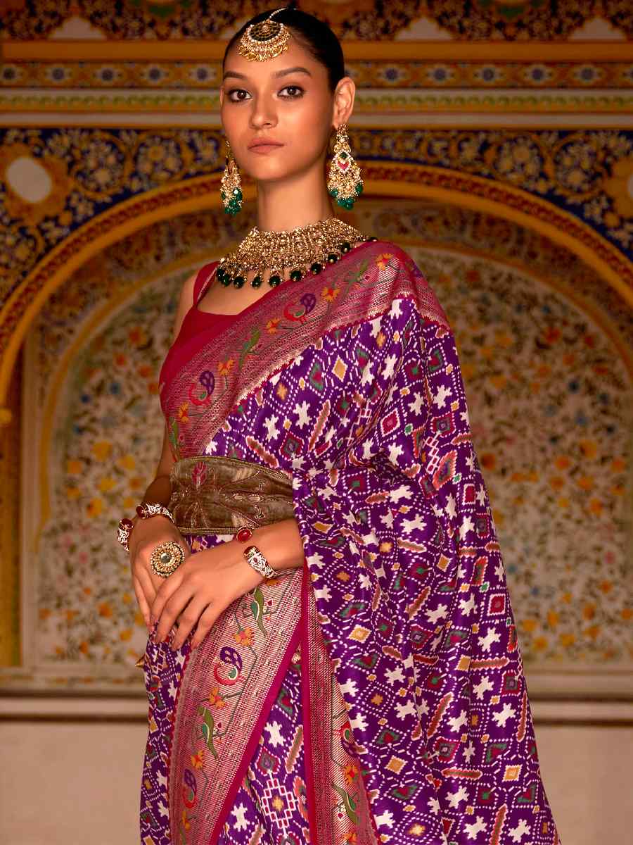 Purple Smooth Silk Handwoven Party Festival Classic Style Saree