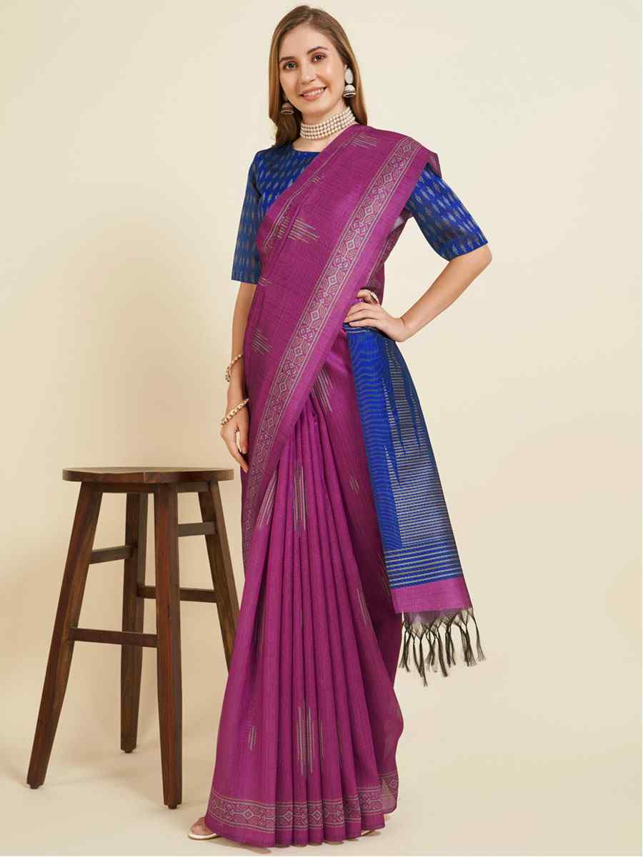 Purple Sofi Silk Handwoven Wedding Festival Heavy Border Saree