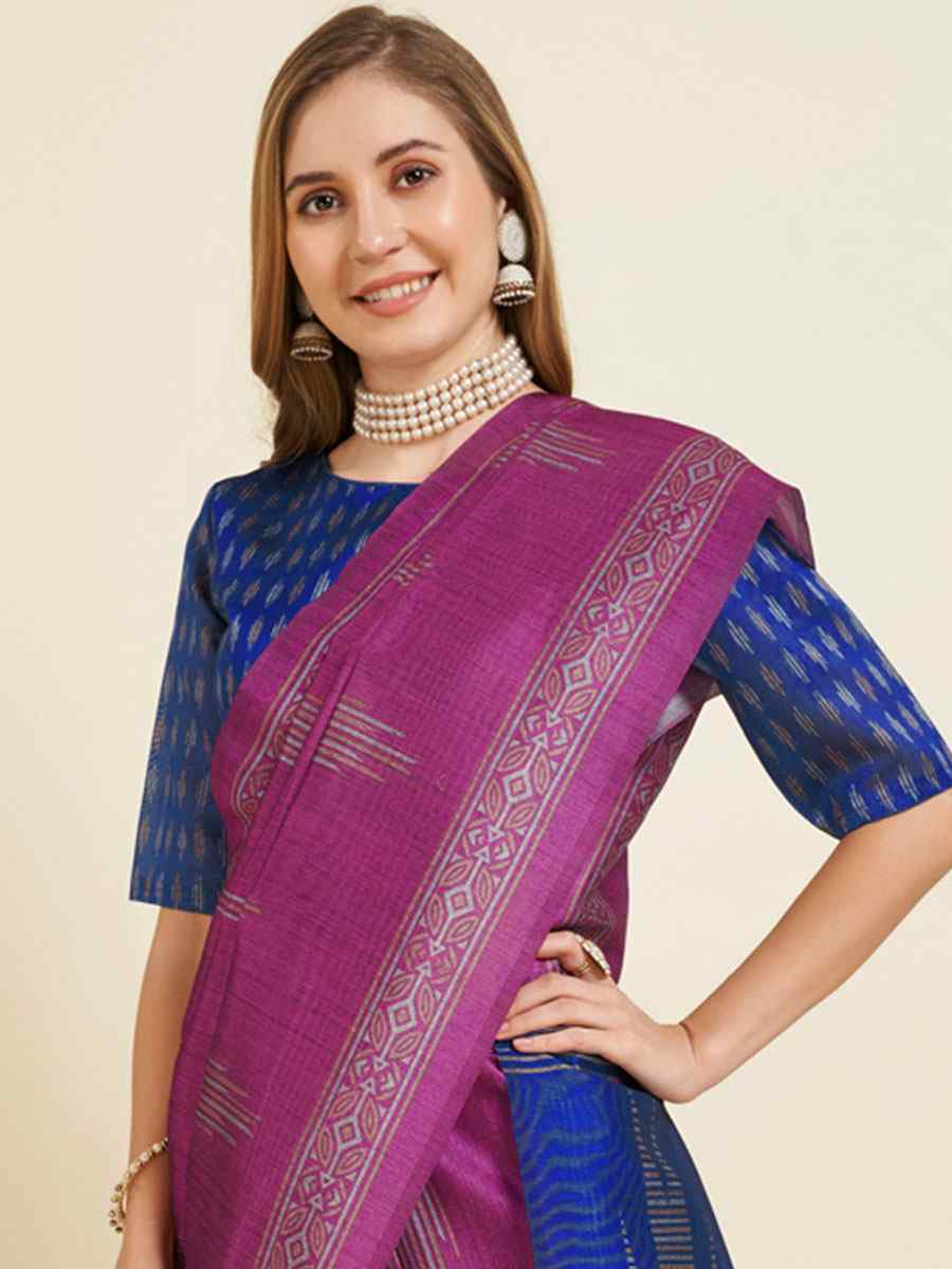 Purple Sofi Silk Handwoven Wedding Festival Heavy Border Saree