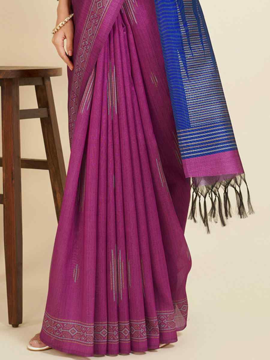 Purple Sofi Silk Handwoven Wedding Festival Heavy Border Saree
