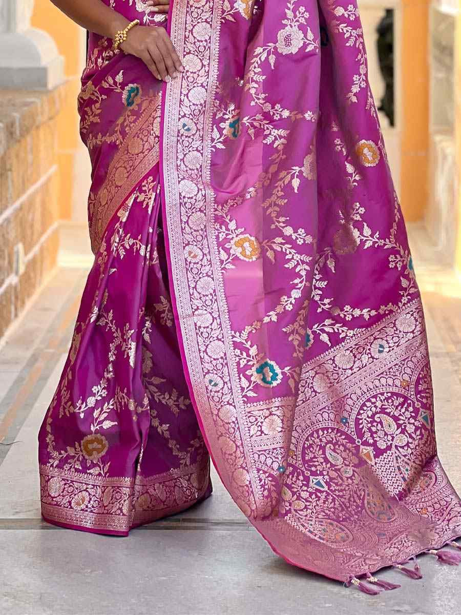 Purple Soft Banarashi Silk Handwoven Festival Wedding Fancy Heavy Border Saree