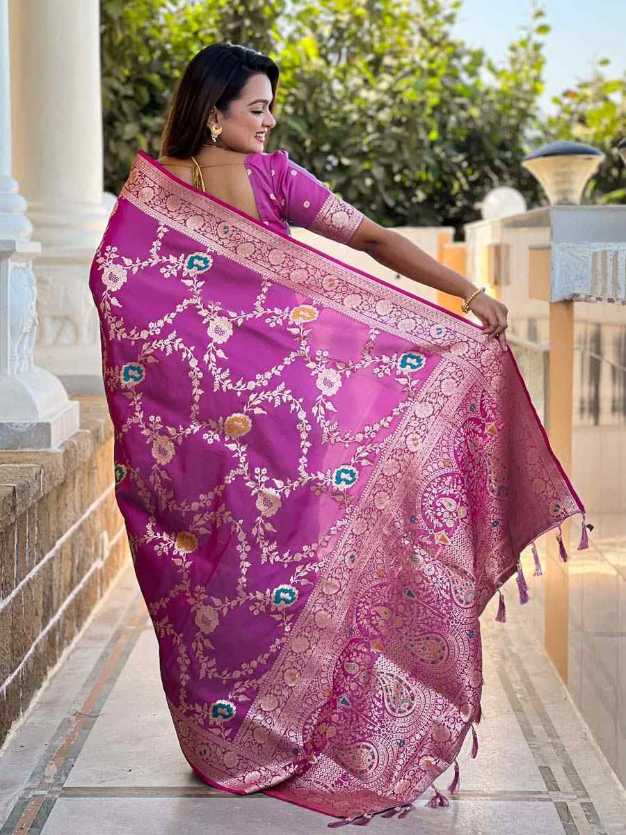 Purple Soft Banarashi Silk Handwoven Festival Wedding Fancy Heavy Border Saree