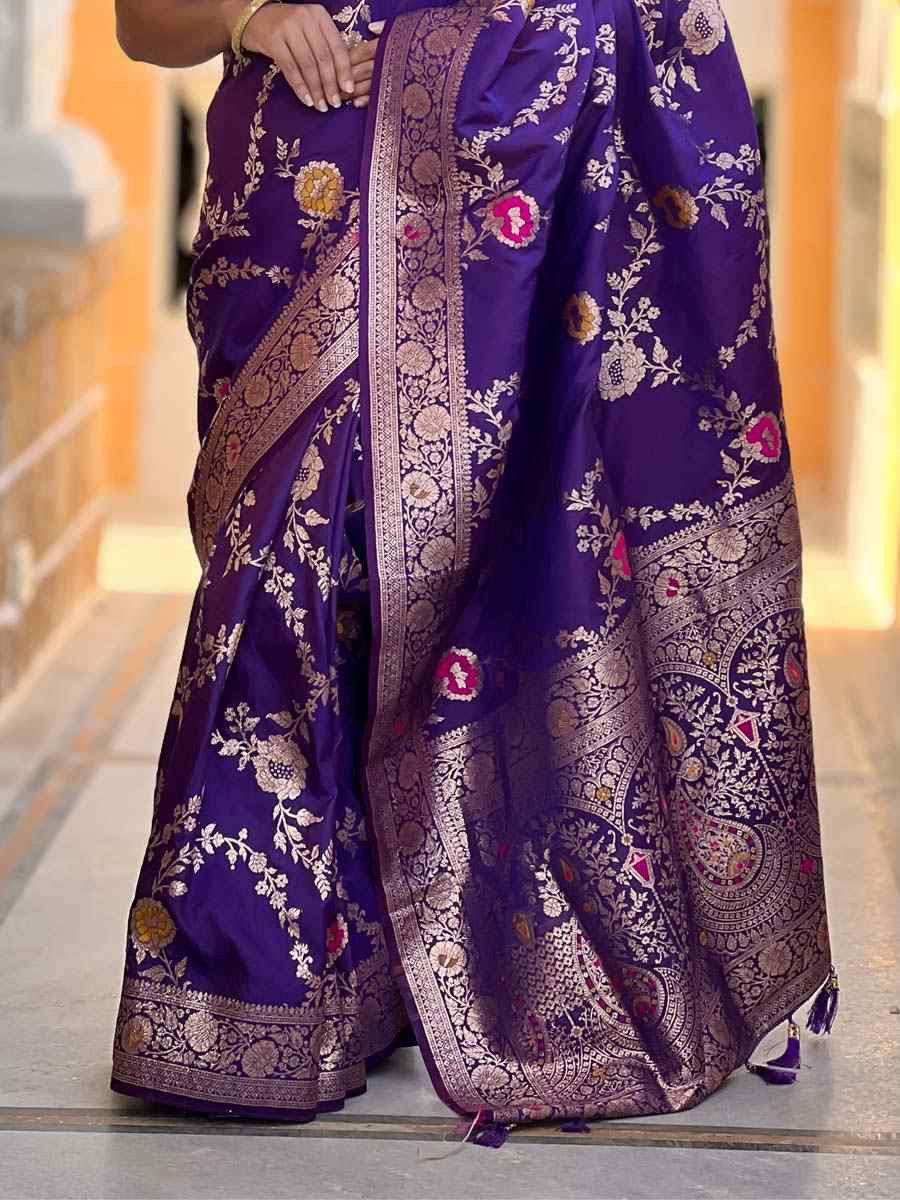 Purple Soft Banarashi Silk Handwoven Festival Wedding Fancy Heavy Border Saree
