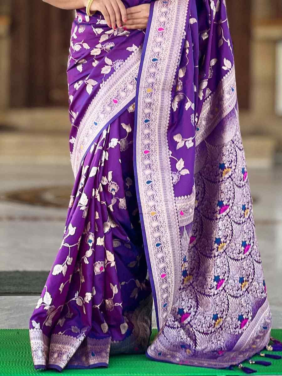 Purple Soft Banarashi Silk Handwoven Festival Wedding Fancy Heavy Border Saree