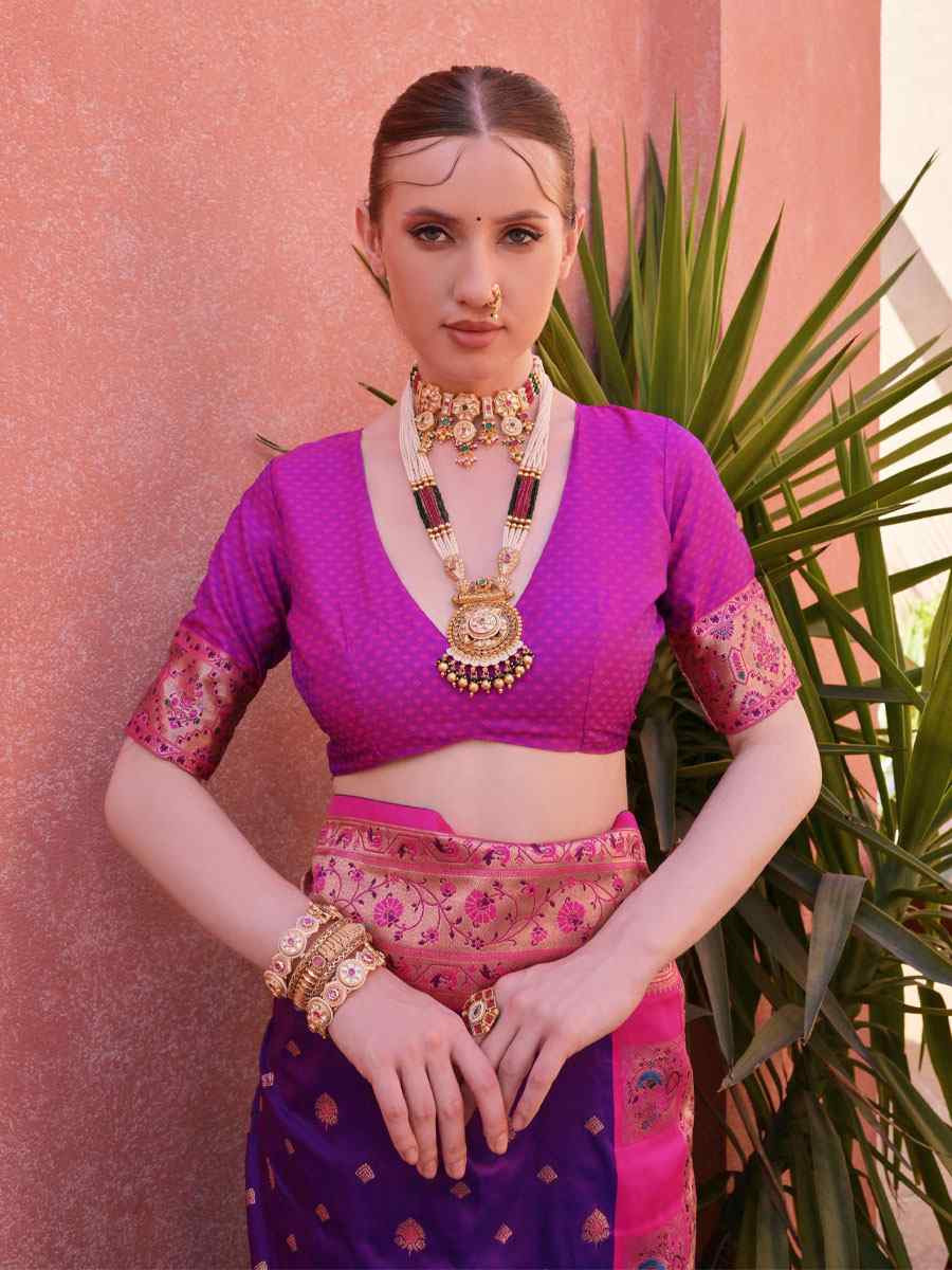 Purple Soft Banarasi Silk Handwoven Casual Reception Festival Wedding Fancy Heavy Border Saree