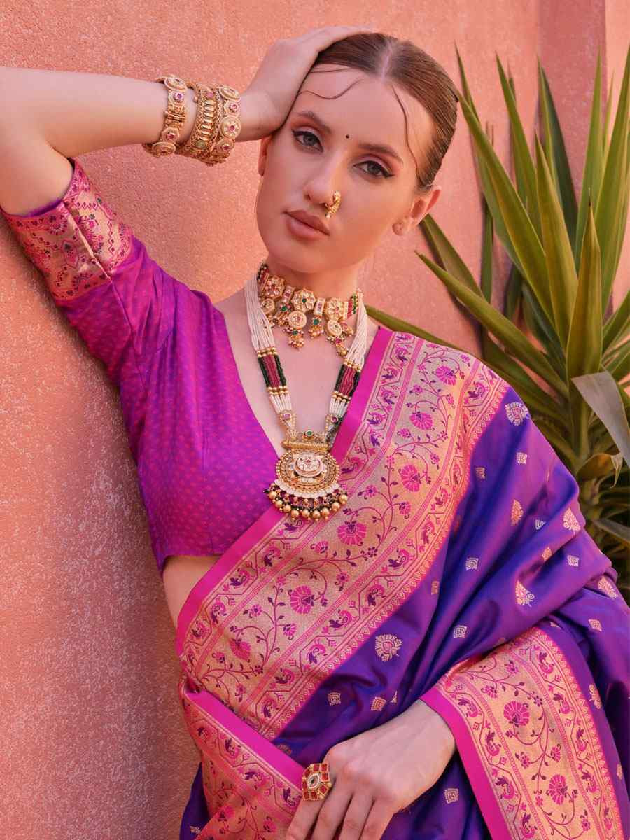 Purple Soft Banarasi Silk Handwoven Casual Reception Festival Wedding Fancy Heavy Border Saree