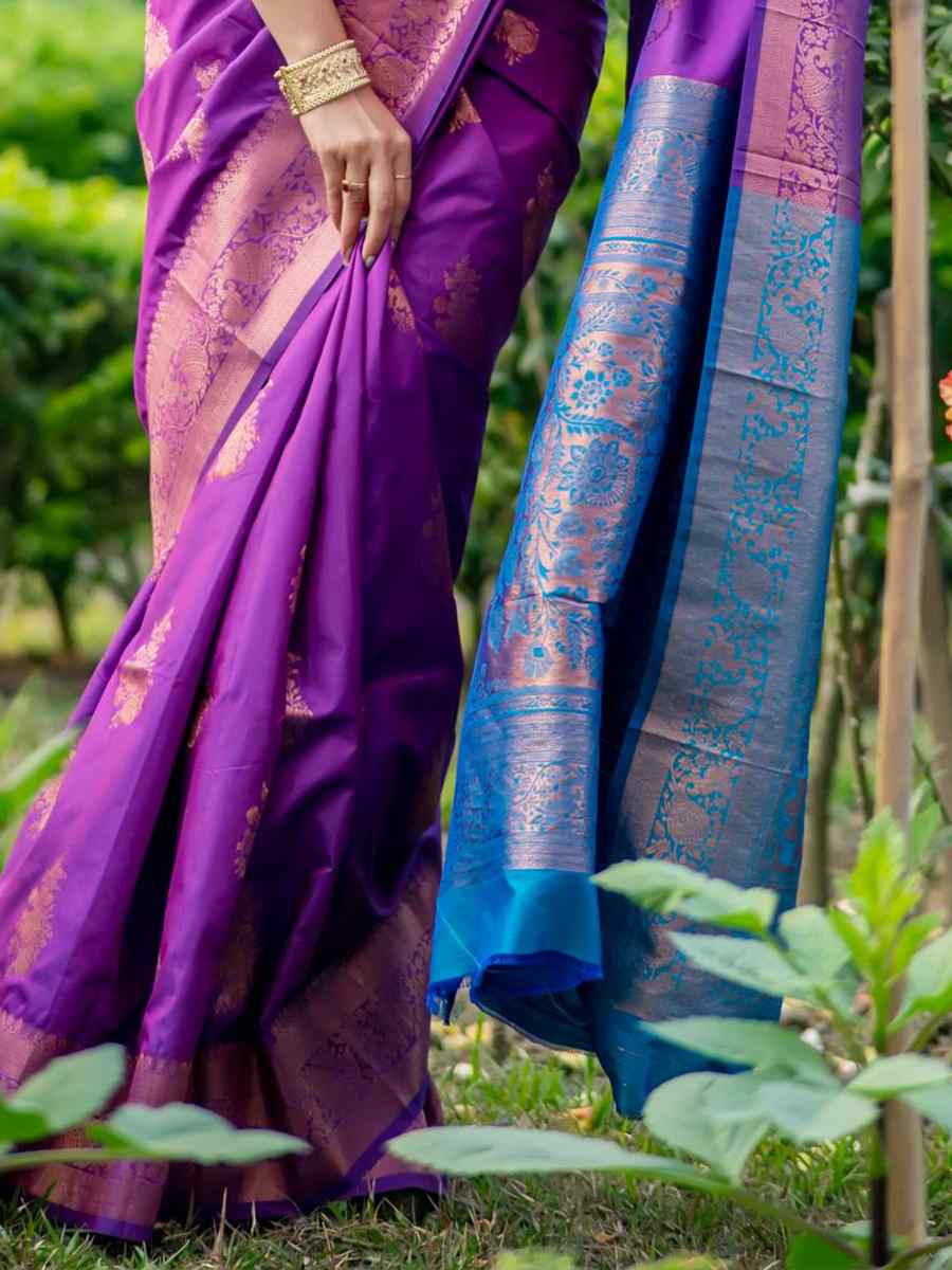 Purple Soft Banarasi Silk Handwoven Festival Festival Heavy Border Saree
