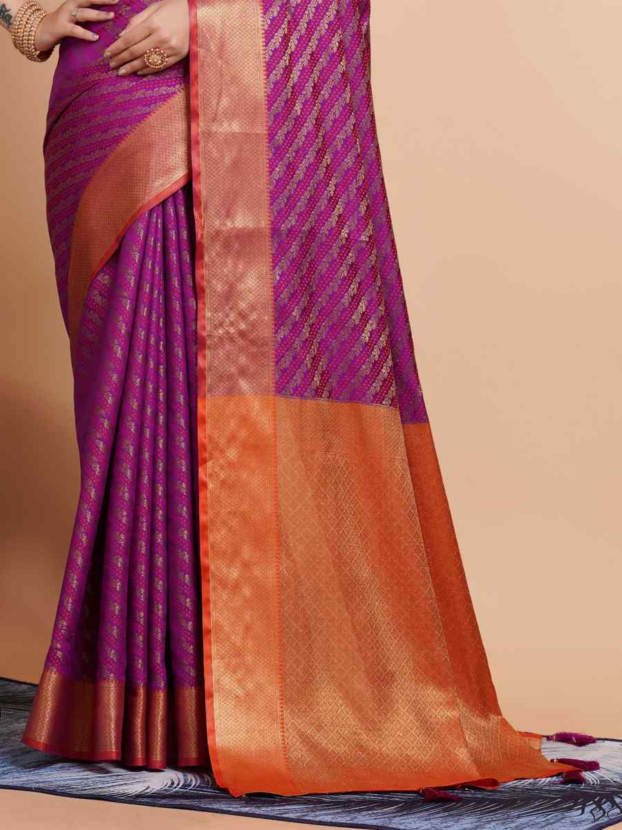 Purple Soft Banarasi Silk Handwoven Party Festival Heavy Border Saree