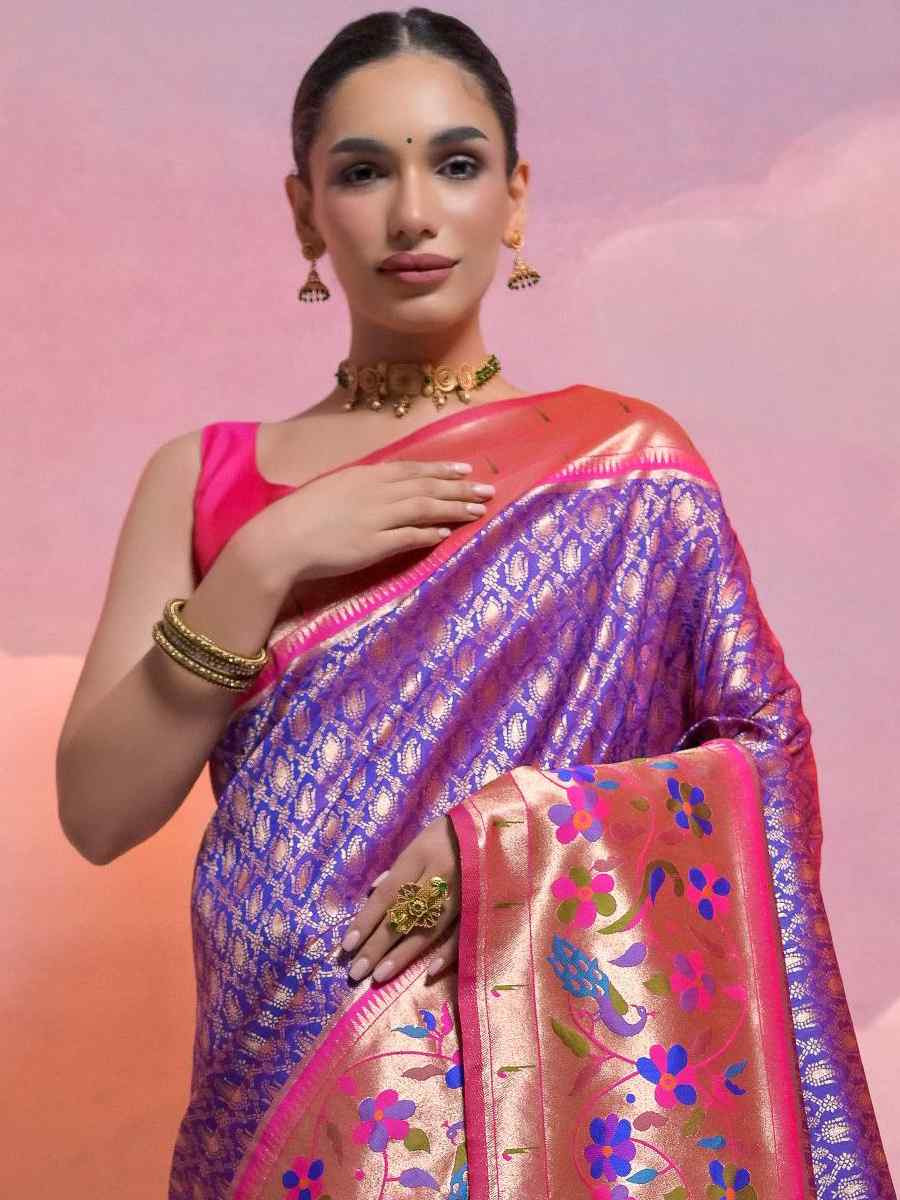 Purple Soft Banarasi Silk Kanjivaram Party Bridal Reception Festival Wedding Fancy Heavy Border Saree
