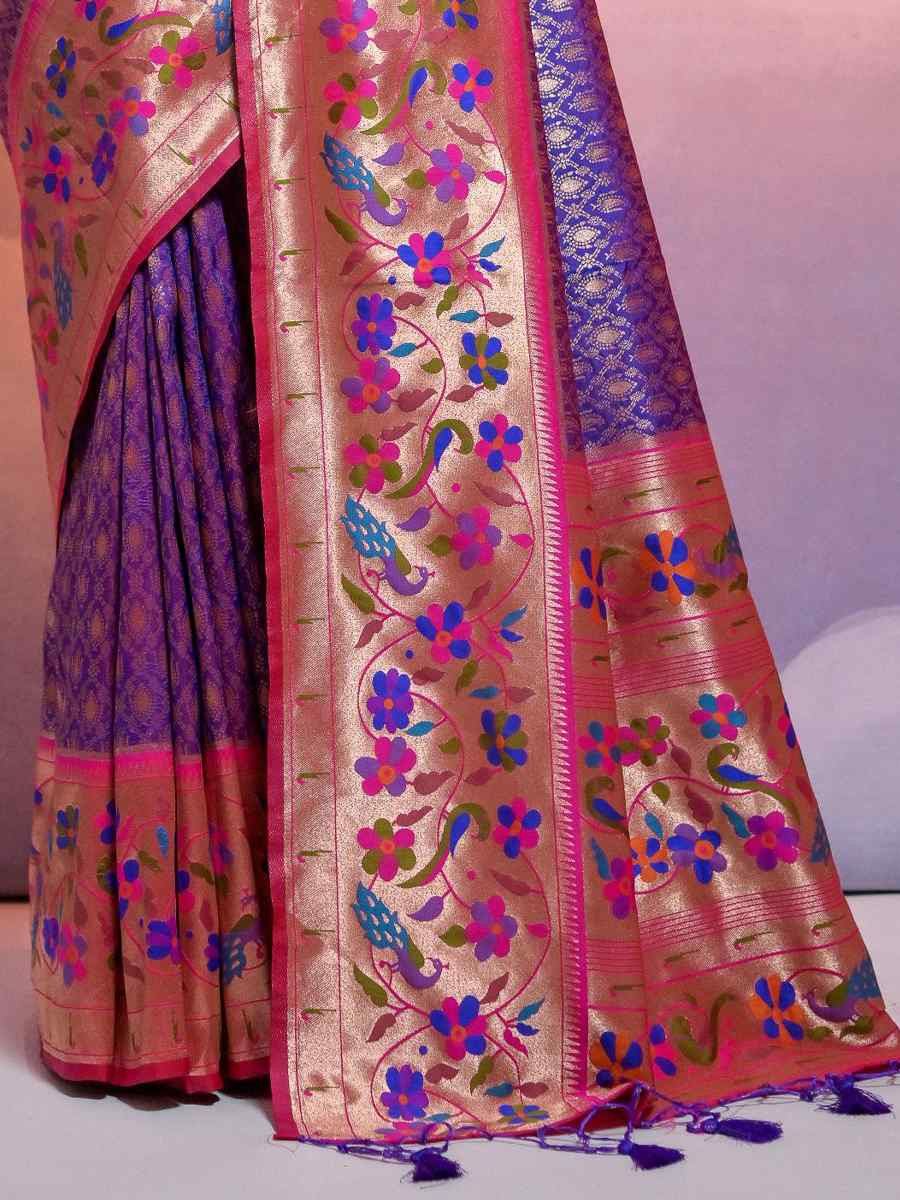 Purple Soft Banarasi Silk Kanjivaram Party Bridal Reception Festival Wedding Fancy Heavy Border Saree