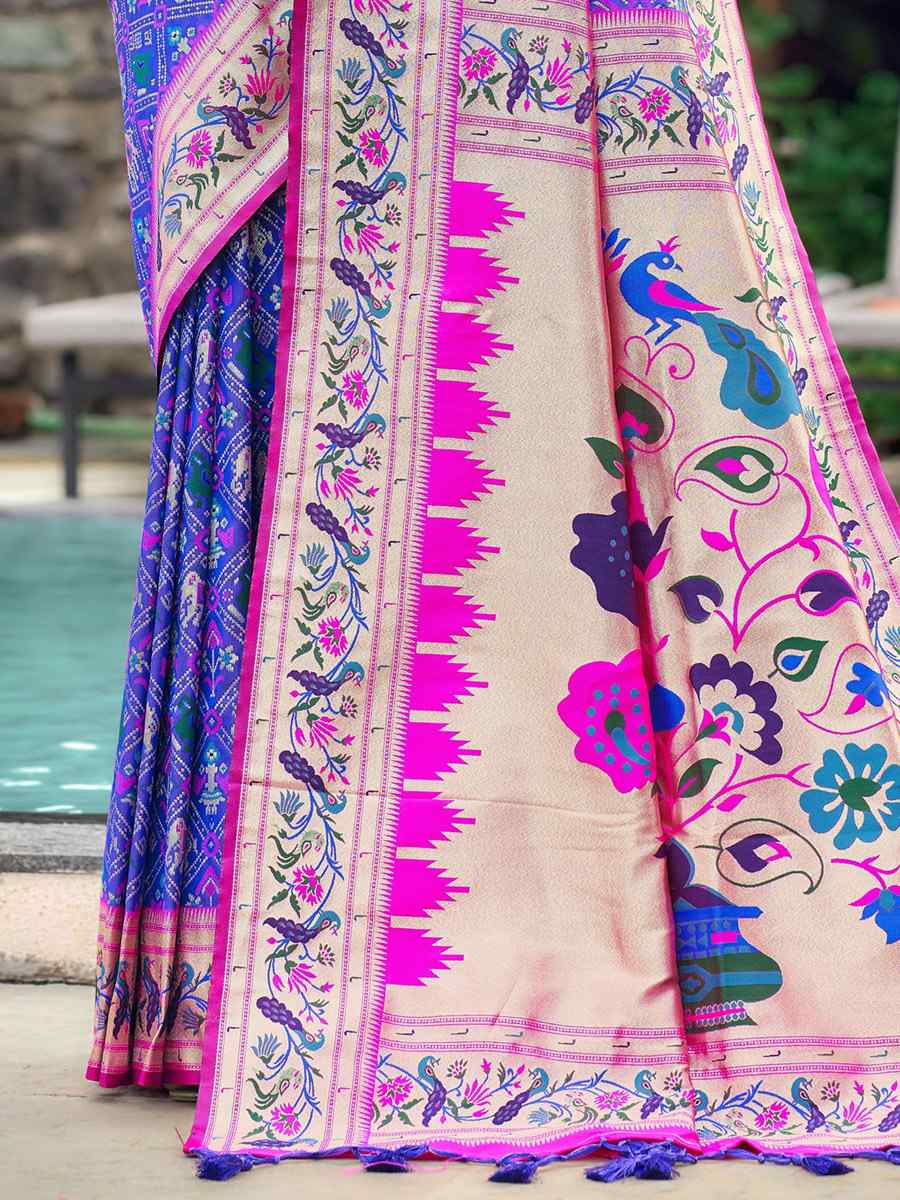 Purple Soft Banarsi Katan Silk Handwoven Wedding Festival Heavy Border Saree