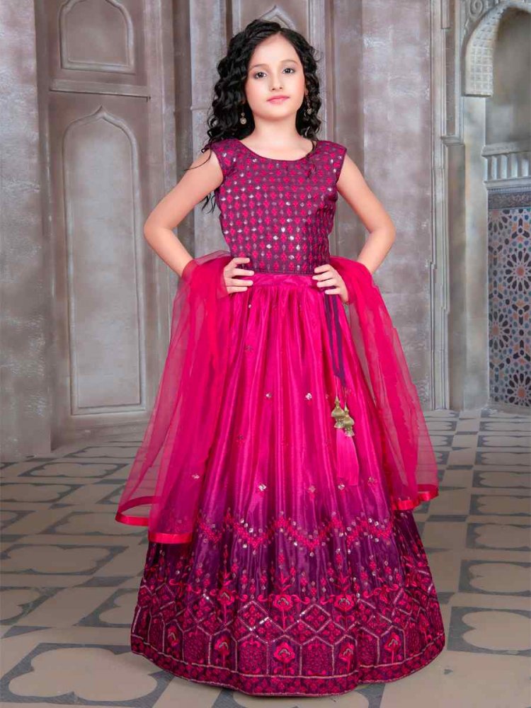 Purple Soft Chinon Silk Embroidered Party Festival Lehengas Girls Wear