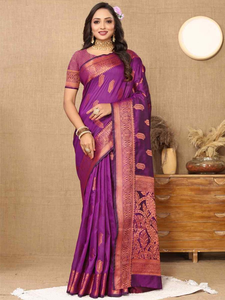 Purple Soft Cotton Silk Handwoven Casual Festival Heavy Border Saree