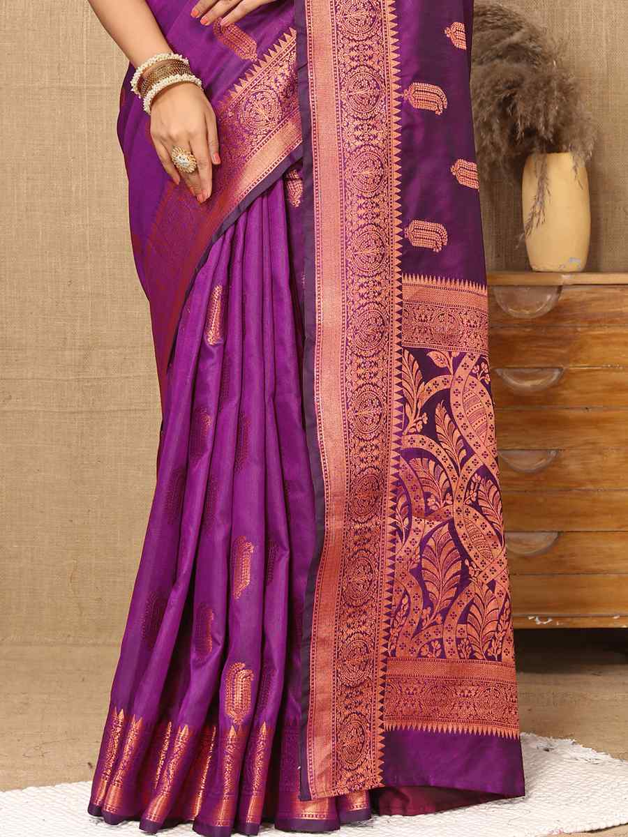 Purple Soft Cotton Silk Handwoven Casual Festival Heavy Border Saree