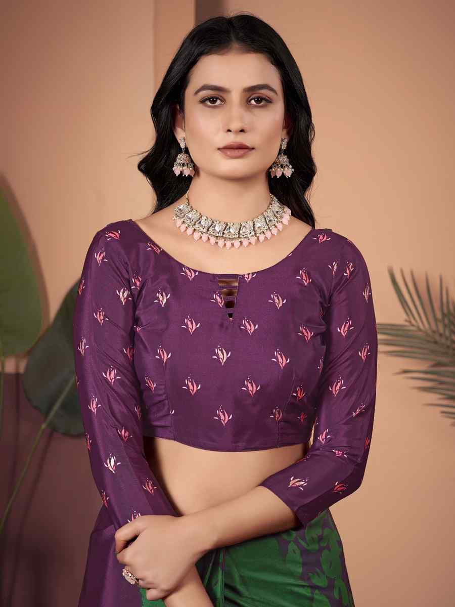 Purple Soft Crepe Silk Printed Festival Wedding Heavy Border Saree